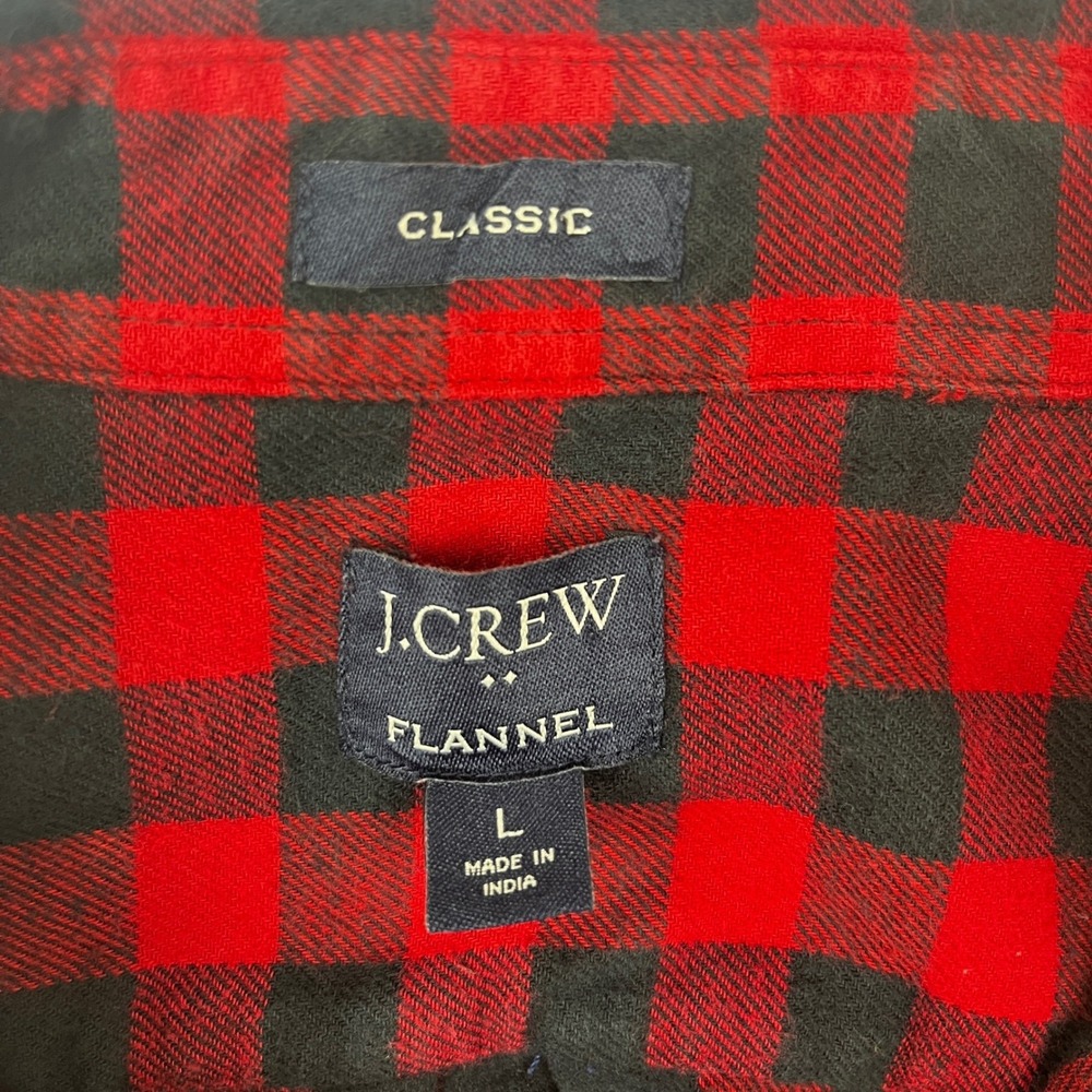 J.Crew Flannel Shirt Mens L Red Black Buffalo Check Classic Fit Cotton Pocket - Picture 2 of 12